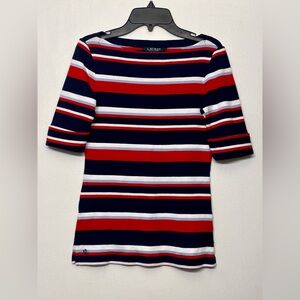 Lauren‎ Ralph Lauren Women’s Red White and Blue Short Sleeve Top XS Extra Small